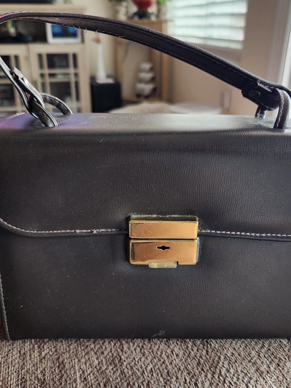 Classic Brown Faux Leather Top-Handle Bag with Gold Hardware